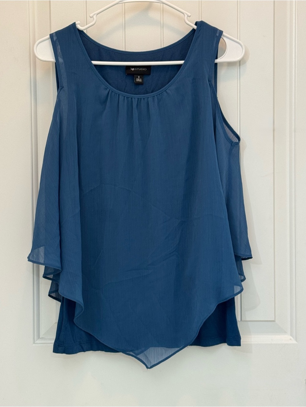 AB Studio blue chiffon cold shoulders  short sleeve layered size S
